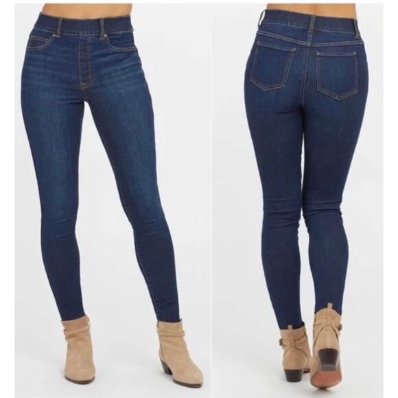 Spanx FD5915 Midnight Rise 5 Pocket Skinny Jeans Dark Wash Size 28 Womens - Picture 1 of 11